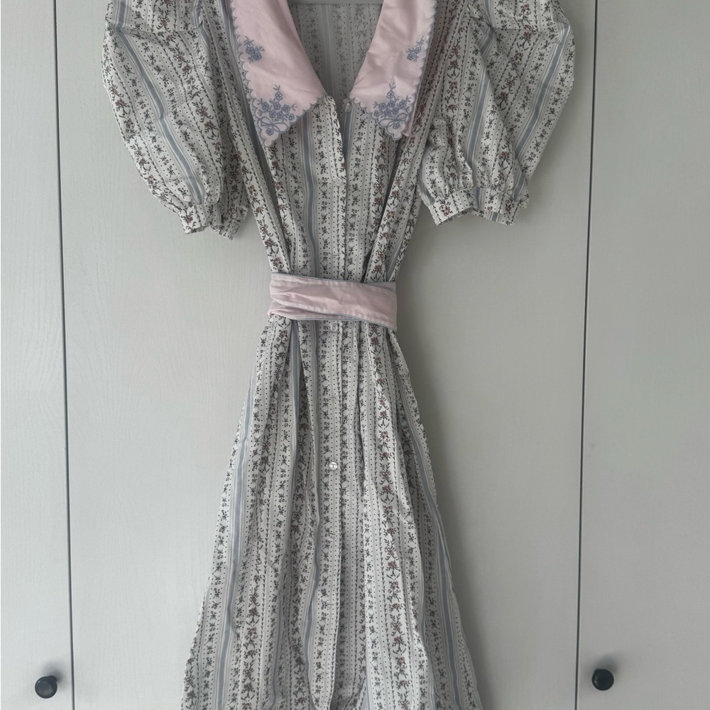 DONDOLO Puff Sleeve with Embroidered Collar Dress